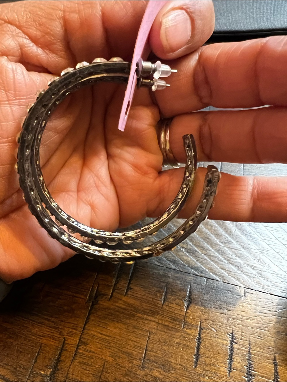 Gun Metal with Rhinestone Hoops - Picture 3 of 3